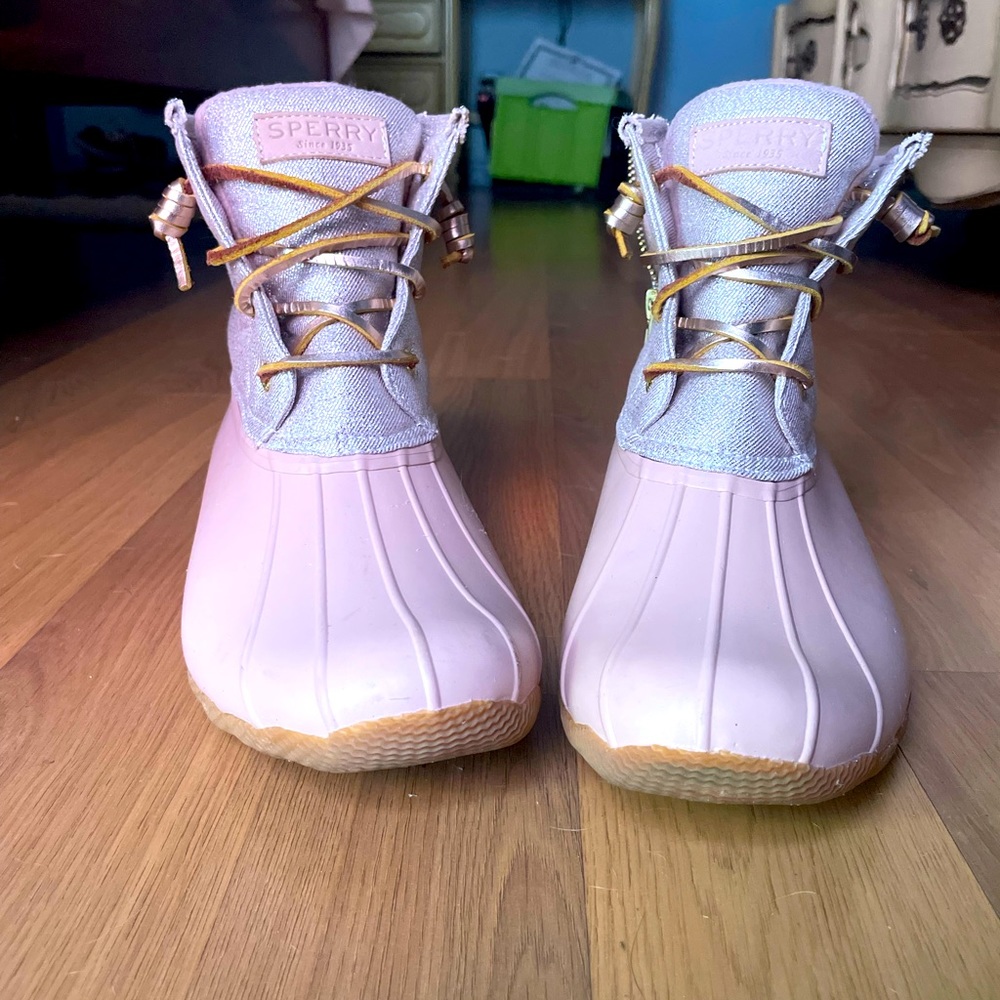SPERRY RAIN BOOTIES rose gold and pink rain boots size 9.5 in women